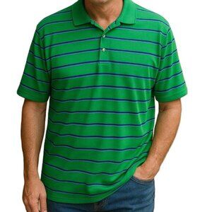 Nike Golf Polo Dri-Fit Green Blue Striped Collared Short Sleeve Size Large